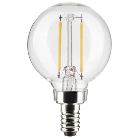 Satco 3 Watt G16.5 LED Lamp, Clear, Candelabra Base, 90 CRI, 400K, 120 Volts S21201